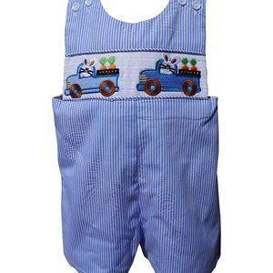 Dana Kids Boys Easter Bunny Truck Smocked Shortall